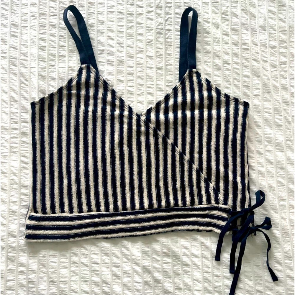 Madewell Crop Top Size L, White & Blue, Stripes